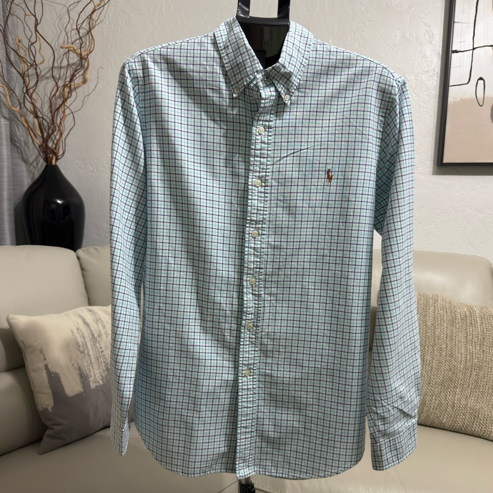 Ralph Lauren Green and White Plaid Shirt